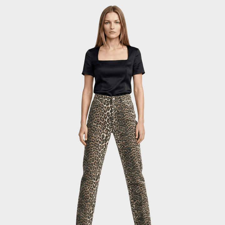 Carina™ - Retro džinsai su leopardų raštu