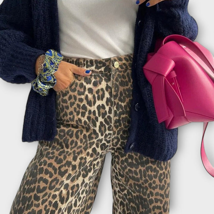 Carina™ - Retro džinsai su leopardų raštu